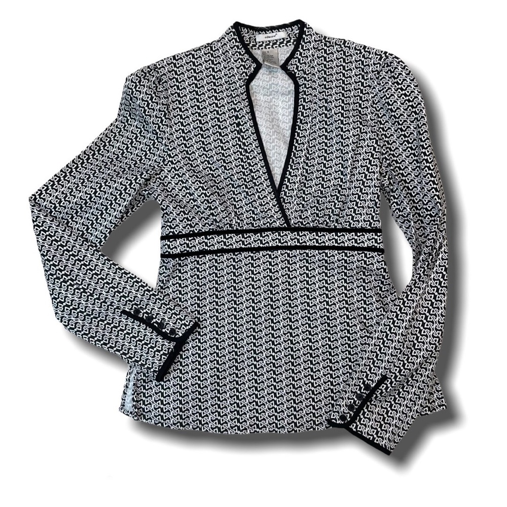 EDWARD Vintage Blouse Deep V Mandarin Collar Hidden Zipper Long Sleeve XS/S